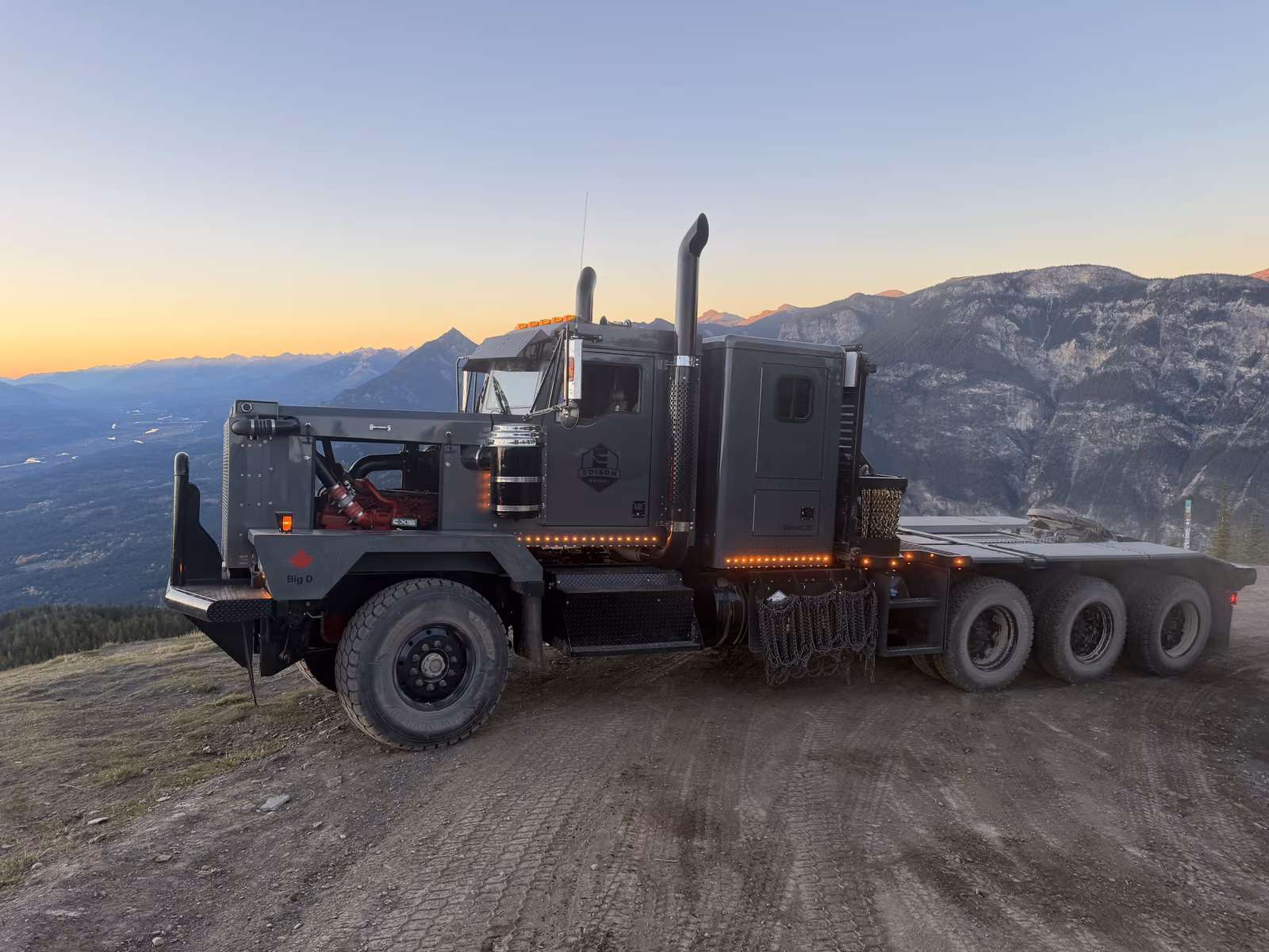 Side view of Big D above the valley at sunset