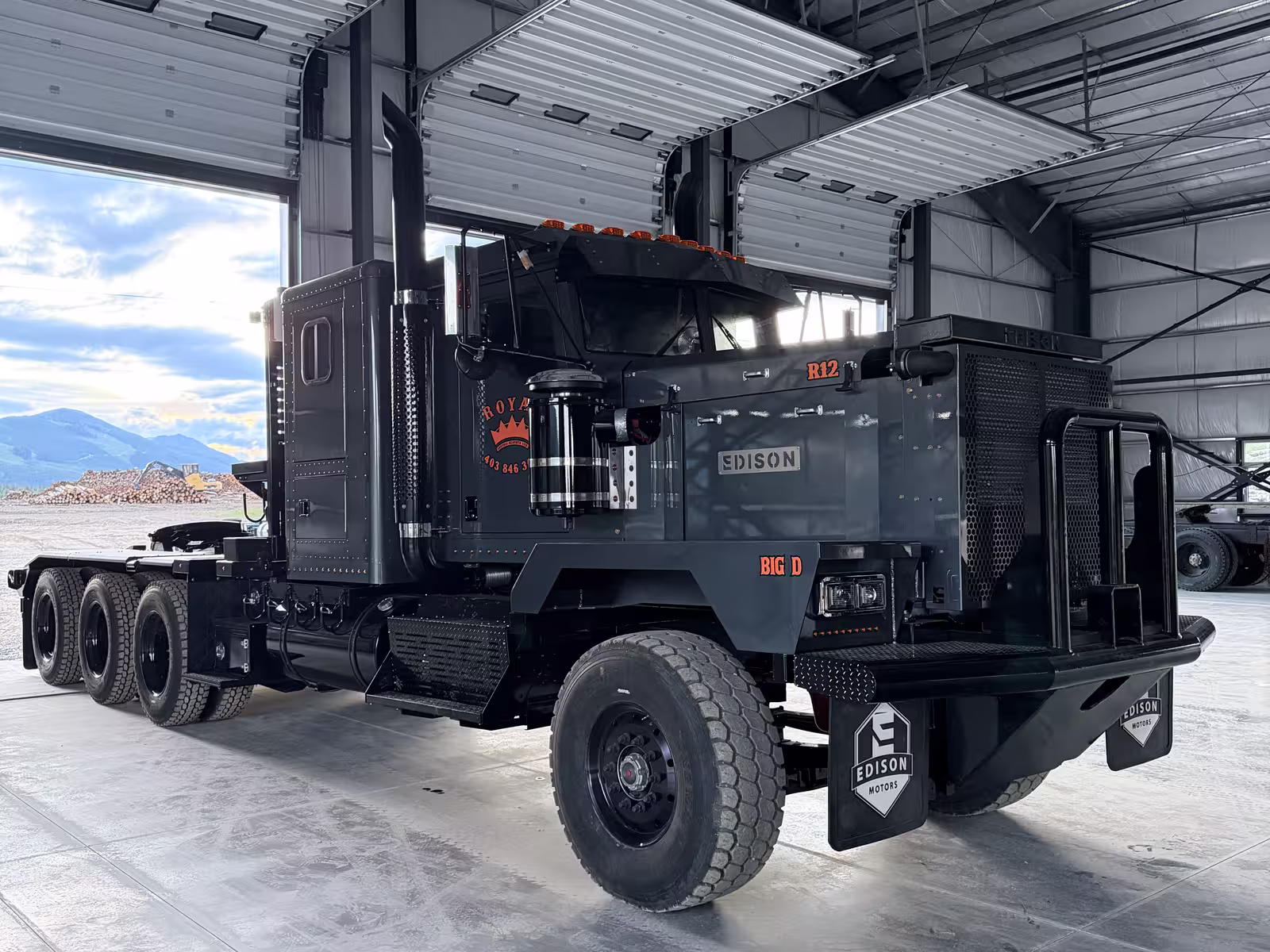 Front quarter view of the Royal Oilfield R12 inside the Edison shop